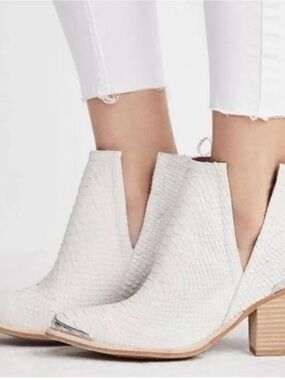 Jeffrey Campbell Cromwell White Snake skin Ankle Booties with Metallic Toe